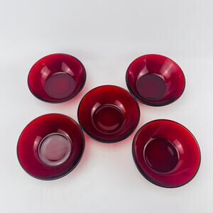 Vintage Anchor Hocking Ruby Red Glass Dessert Bowls Set of 5; 4 1/2 x 1 1/2